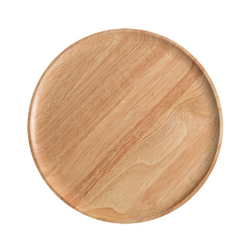 Japanese-style Solid Wood Plate Eco-friendly Tray Round Plate Acacia Wood Large For Family Kitchen Tool: Rubber wood / S