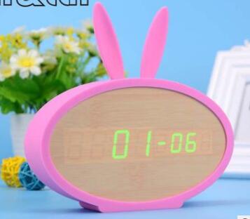 Digitale wekker, schattig, grappig, houten diy led-klok voor kinderen/meisjes met temperatuur voor de kinderkamer: Roze