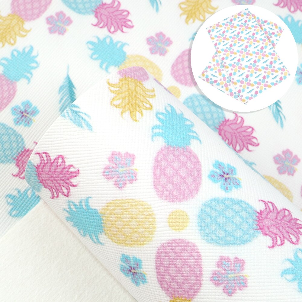 Fruits Theme Faux Leather Sheets Pineapple Strawberry Banana Pattern Printed Synthetic Leather Fabric Sewing Materials Crafts: 1062851001