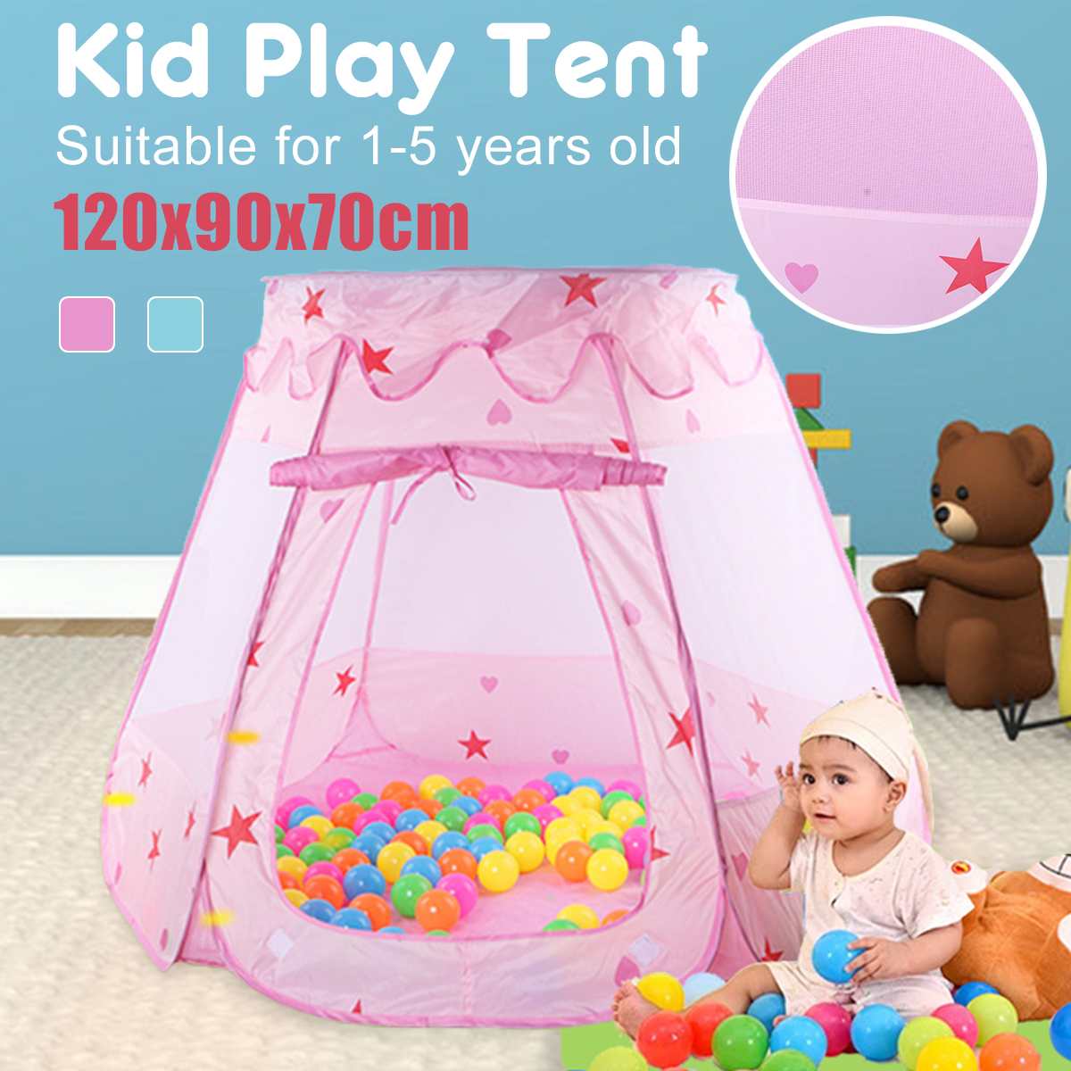 Kids Tent Pink Blue Kids Play House Children Tente Enfant Portable Baby Plays House Children Tent Kids Flowers Little House