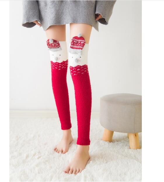 Medias de terciopelo Coral para mujer, calentadores de piernas, estilo Santa Claus y cerdo