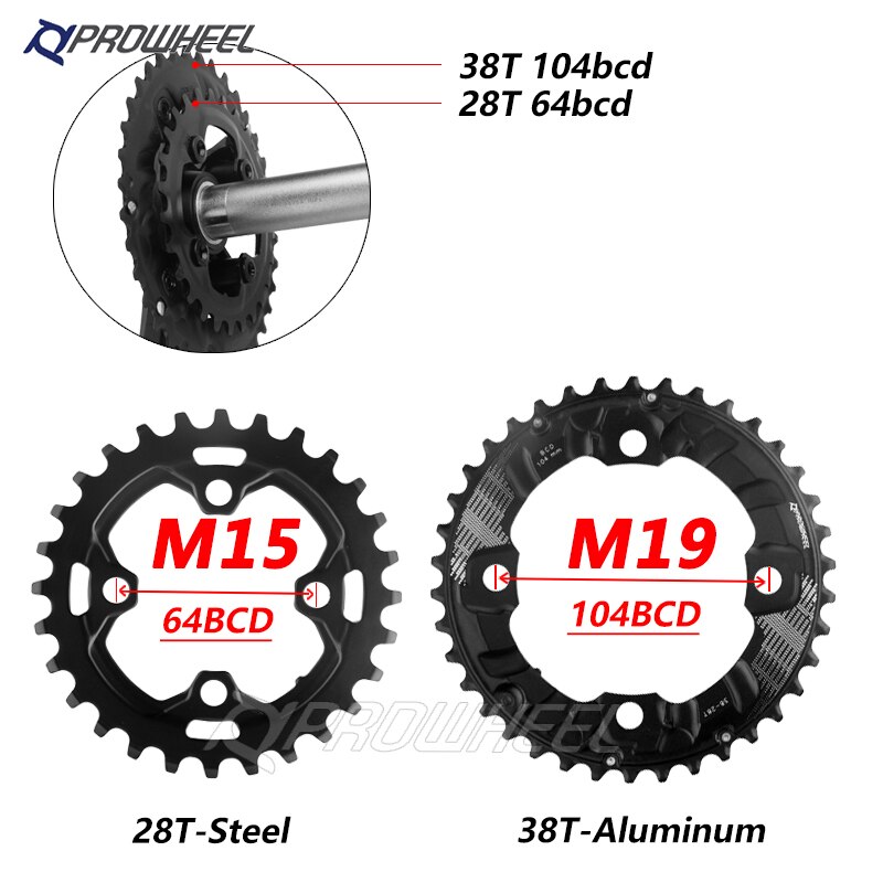 Mtb pyörä 104/96/64 bcd ketjurengas 22/24/30/32/40/42/44t kaksinkertainen/kolminopeuksinen ketjurengas 2 x 10v 3 x 10s ketjupyörä shimano-kammelle: M15 m19
