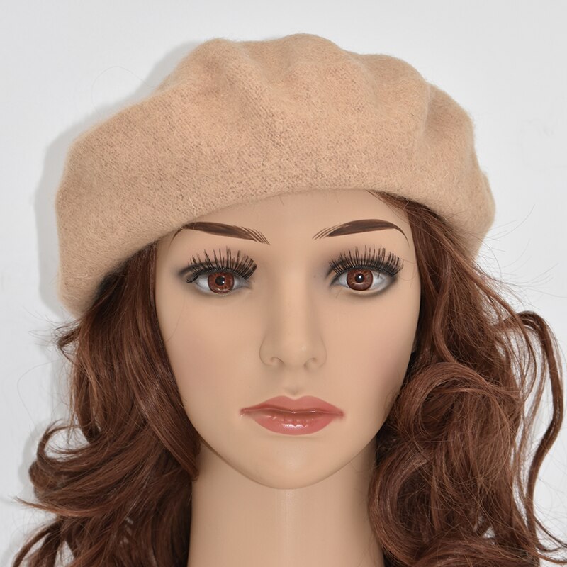 DOUBCHOW Women's Light Weight Artist French Style Beret Hats Teenage Girls Wool Blending Solid Color Pink Purple Baret Flat Hat