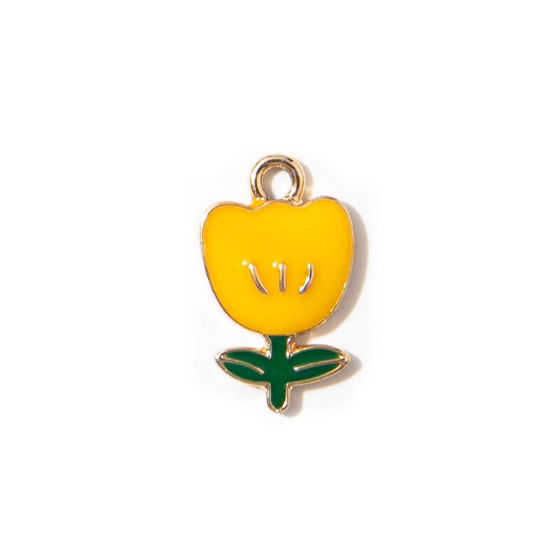 Breloques en forme de fleur de tulipe rouge émail argent, pendentif pour bijoux, fabrication de Bracelet, boucles d&#39;oreilles, collier, accessoires, 10 pièces: gold yellow