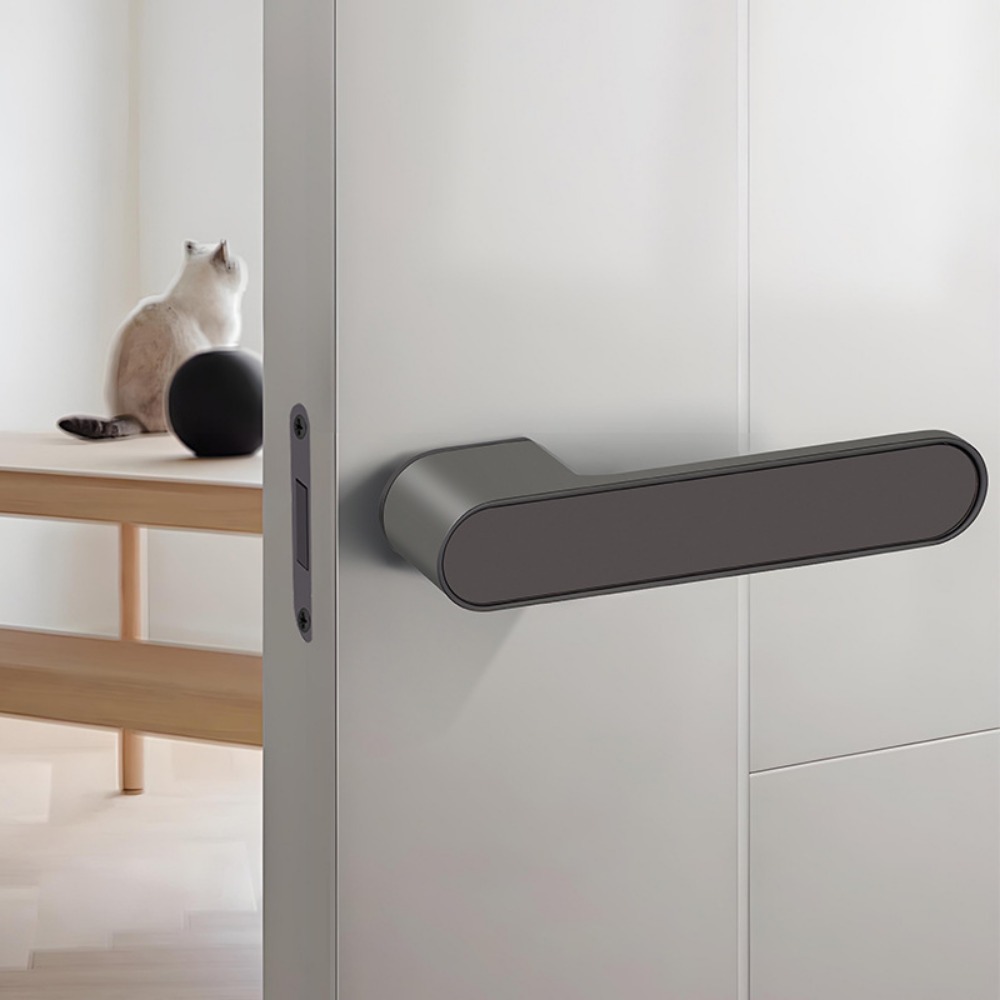 European One-word Handle Door Lock Hidden Keyhole Suitable for Bedroom Study Magnetic Silent Door Lock Minimalist Ecology: Greyish Brown