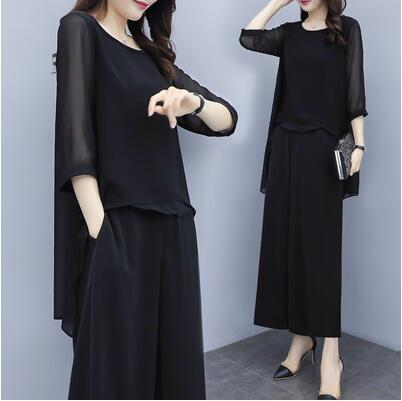 Tweedelige Blouses En Broek Sets Zomer Elastische Taille Strepen Chiffon Wijde Pijpen Broek 2 Delige Set Mode Outfits