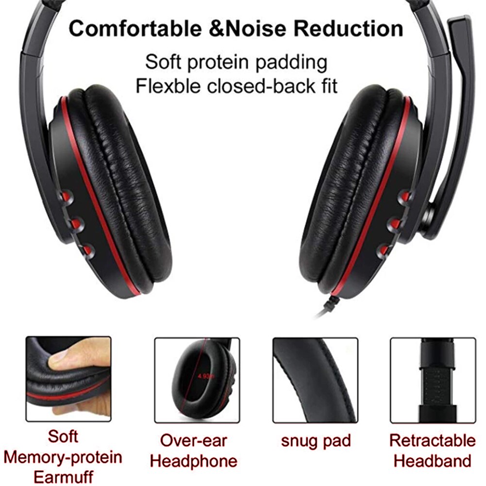 3.5mm Gaming Headset Noise Reduction Surround Sound Stereo PS5 PS4 Wired Earphone with Mic for Laptop Tablet Smart Phone Black