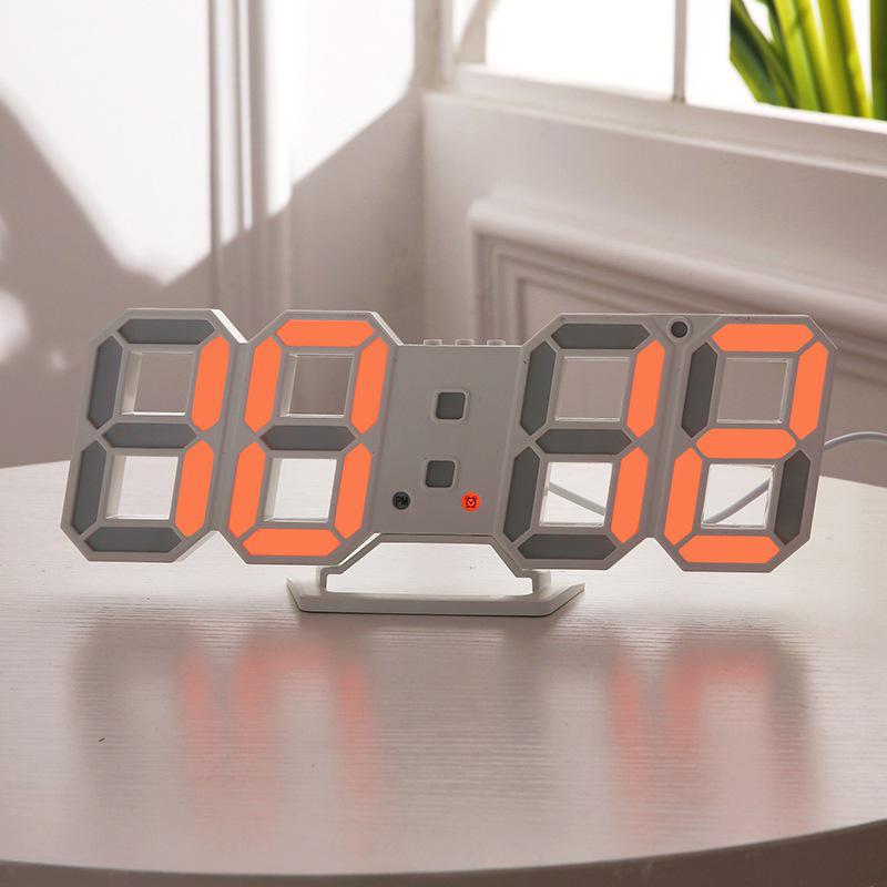 3D LED electronic watch table Modern Digital Alarm Clocks 24 Or 12 Hour Display Table Desk Night Wall Watch Home Office decorate: Orange