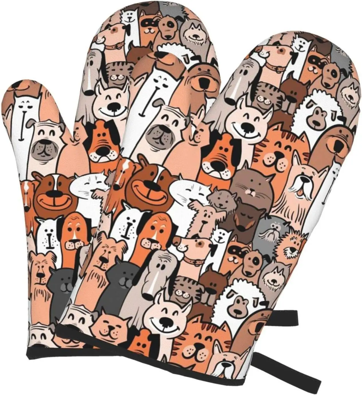 Rękawice kuchenne z nadrukiem gryzmolić dla kotów i psów Odporne na ciepło wodoodporne rękawice kuchenne z wewnętrzną warstwą bawełnianą robić gotowania, grillowania i pieczenia: Czerwony