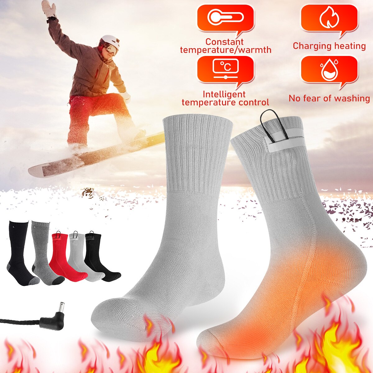 1 Pair Electric Heated Socks Winter Thermal Skiing Heated Socks Nano Fiber Wire Heating Keep Warming Sock Men Women
