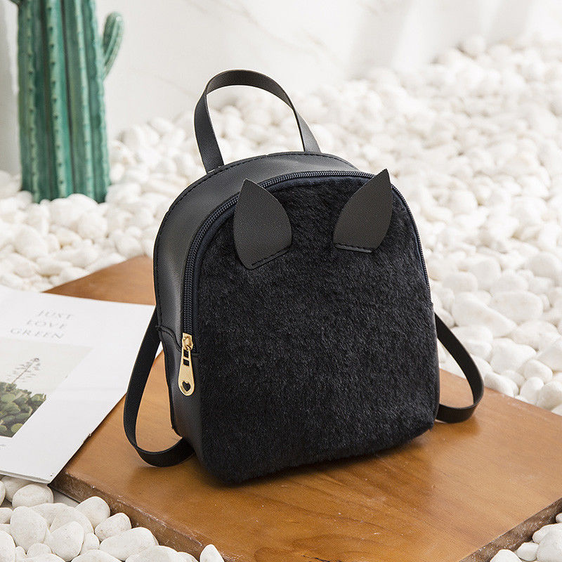 nouvelle femmes sac à dos femmes mignon chat oreille sacs solide concepteur Style sac à bandoulière dames avec oreille en cuir PU: Black
