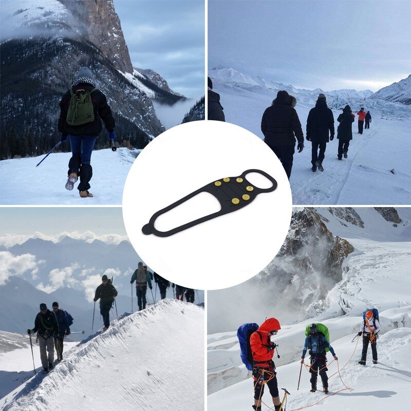 1 paire pointes glace poignées Crampons Portable anti-dérapant couvre-chaussures Multi dent Gel de silice extérieur neige glace griffe
