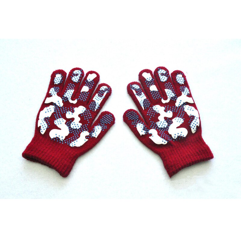 Warmom-guantes de punto cálidos para niños, manoplas antideslizantes de PVC de Color camuflaje para deportes al aire libre, de invierno, para 5-11 años: Rojo