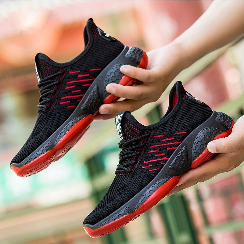 Breathable Men Sneakers Male Shoes Adult Red Black Gray Comfortable Non-slip Soft Mesh Men Shoes Summer