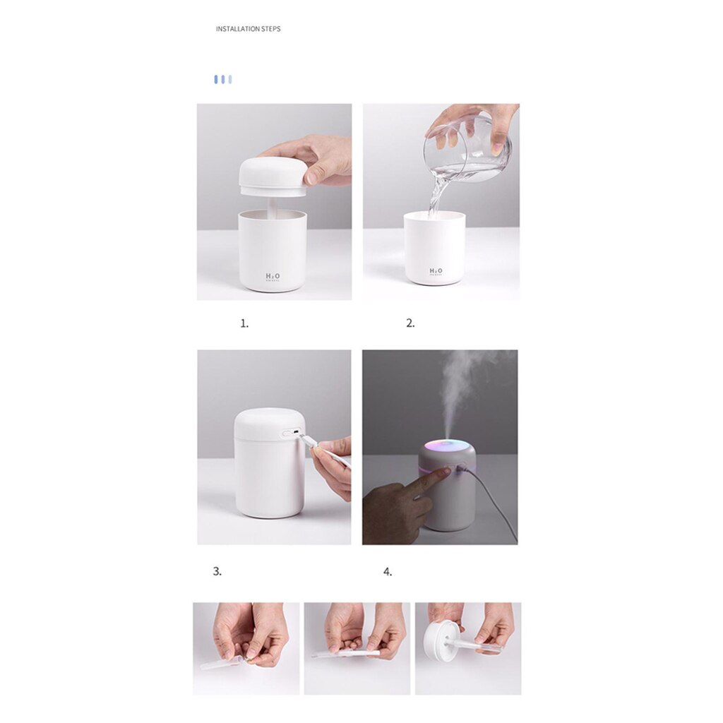 300ml Car Air Humidifier Essential Oil Diffuser Portable Mini Air Humidifier Auto Shut Off Aroma Humidifier With USB Cable