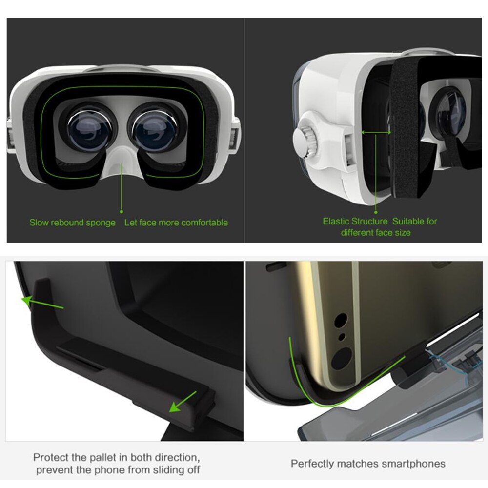 Bobovr z4 vr kasse 3d pap hjelm læder virtual reality briller med stereo headset tommer mobiltelefon – Grandado