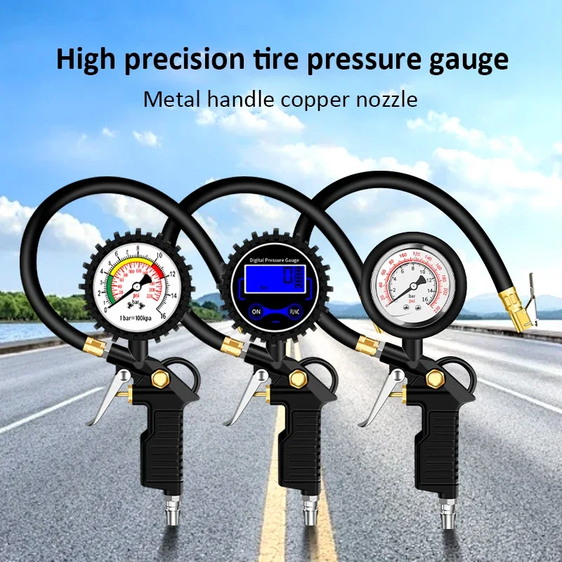 Medidor de pressão dos pneus 220psi medidor de pressão de ar carro monitor de pressão dos pneus inflator com mangueira flexível forcar caminhão motocicleta