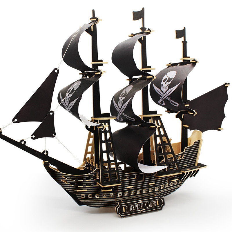 Nero Perla barca di Legno Pirata Dei Caraibi Barca A Vela Modello di Montaggio Giocattolo di Legno Fai Da Te Manuale di Simulazione navata Da Guerra La navata per bambini regalo del bambino