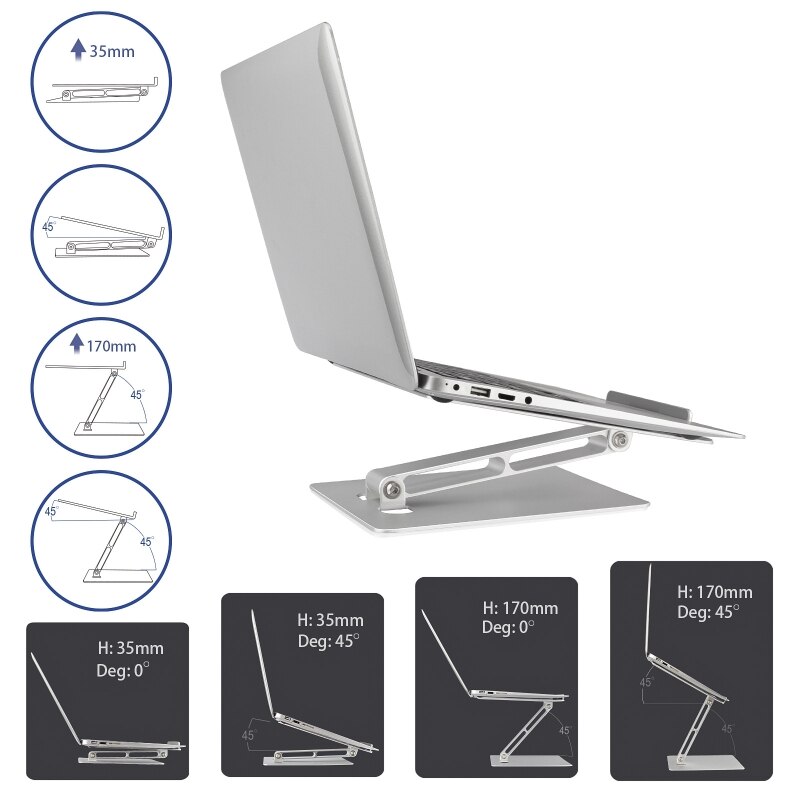 XX9A Aluminum Computer Riser Adjustable Height for Travel Home Office Prevents Computer from Overheating Lightweight