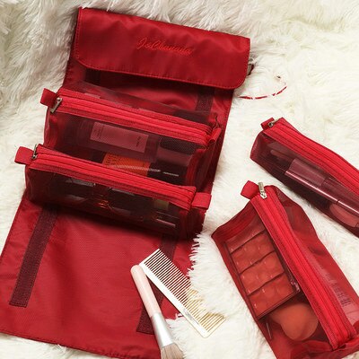 4 Stuks In 1 Cosmetische Tas Voor Vrouwen Rits Mesh Scheidbare Cosmetica Pouch Dames Opvouwbare Nylon Tas Touw Make-Up Tas kosmetyczka