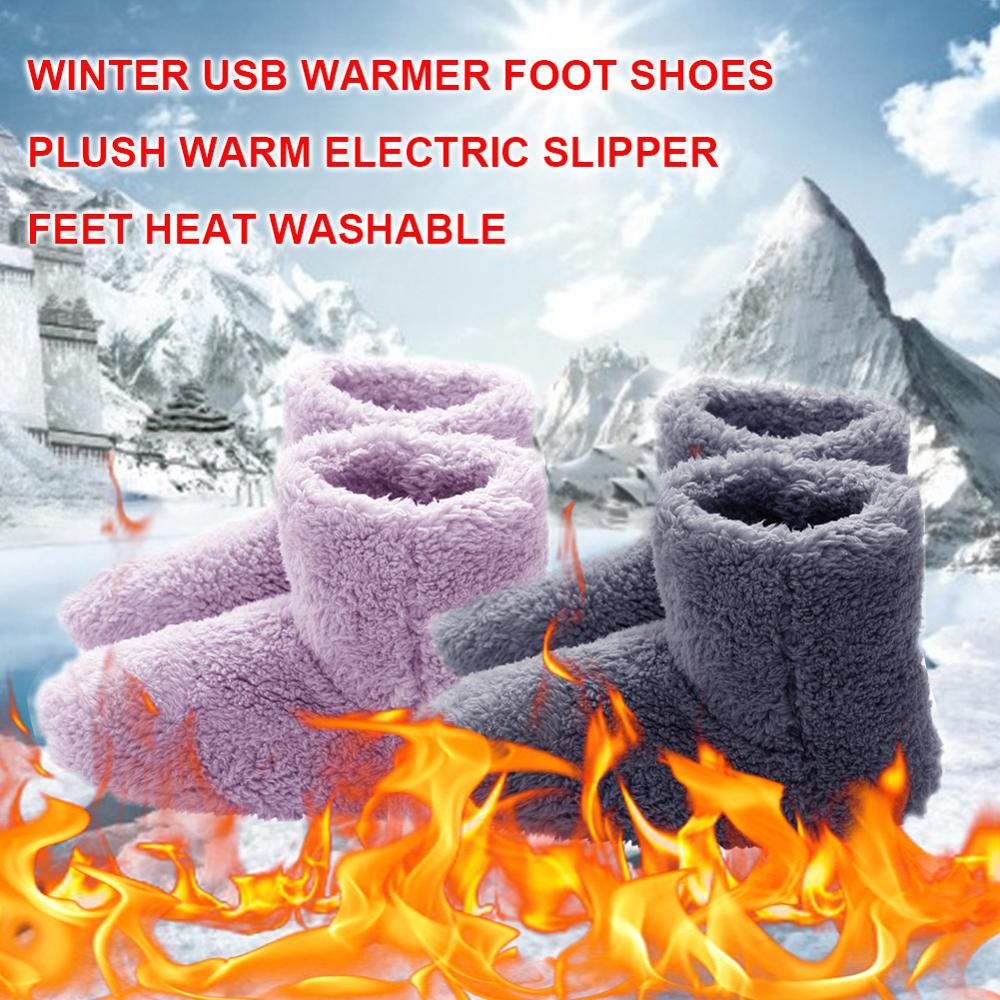 Vinter usb varmelegeme fødder sko plys varme hjemmesko fødder opvarmning vaskbare par varme sko kvinder lyserød 35-39 mænd grå 39-43