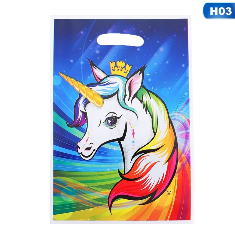 10Pcs Cartoon Rainbow Unicorn Flamingo Plastic Bags Candy Bag For Party Wedding Birthday Package Box Party Supplies: H03