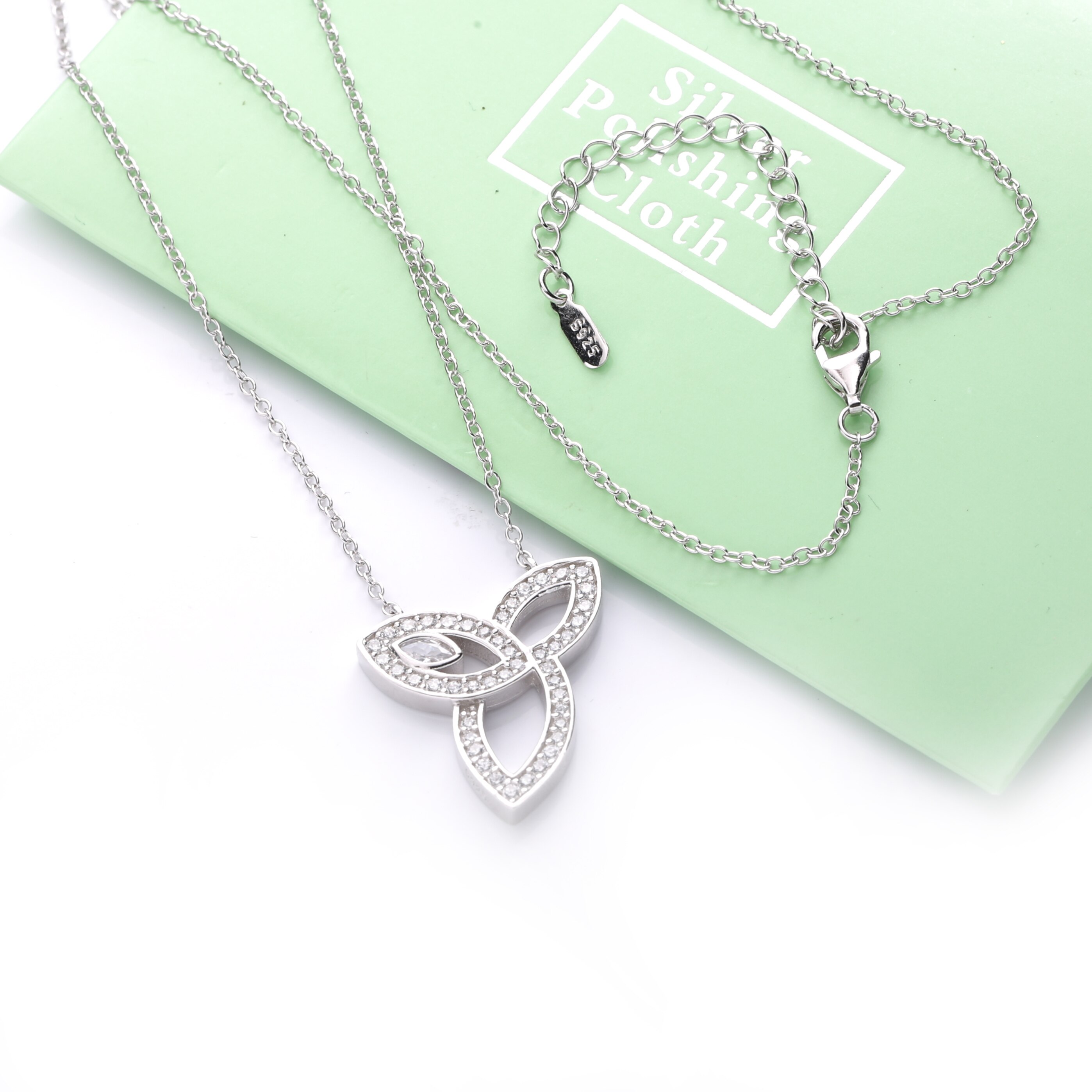 Moonmory-colgante de tres hojas de Plata de Ley 925, cadena larga de cristal CZ, accesorios de para mujer, joyería de boda