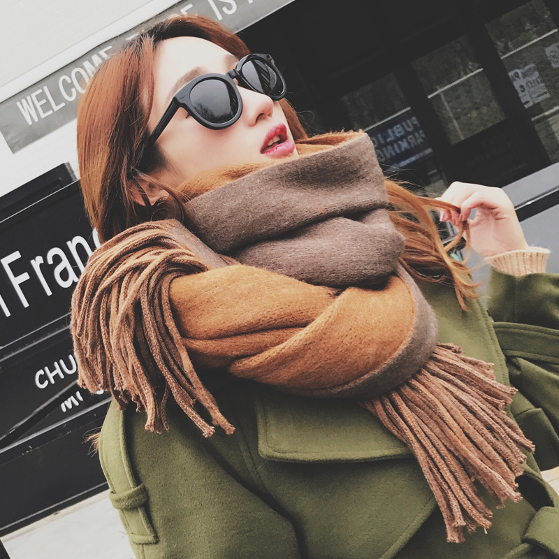 Uspop Winter Sjaal Lange Vrouwen Sjaals Vrouwelijke Dikke Warme Kwastje Sjaal Zachte Grote Wraps Pashmina Gemengde Kleur Sjaal: CAMEL