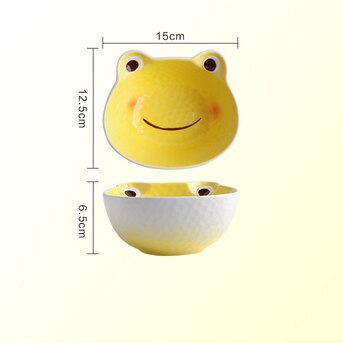 Cuencos de cerámica creativos para niños, recipiente de comida para fruta, rana de dibujos animados debajo de los platos esmaltados de 8,5 pulgadas: 5.5 inch bowl