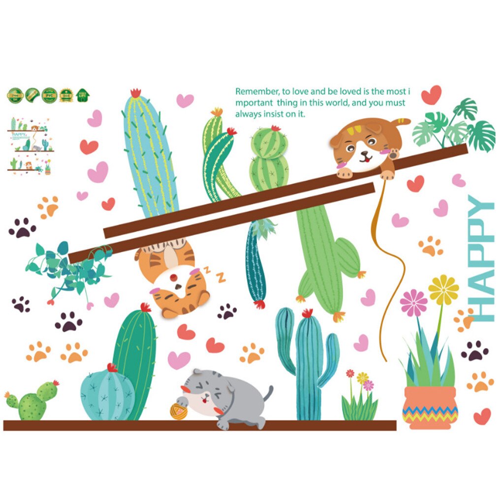 Cute Cat Theme Wall sticker Family Room Window Bedroom hallway children's room Mural Decorative Decal Detachable height meter#40