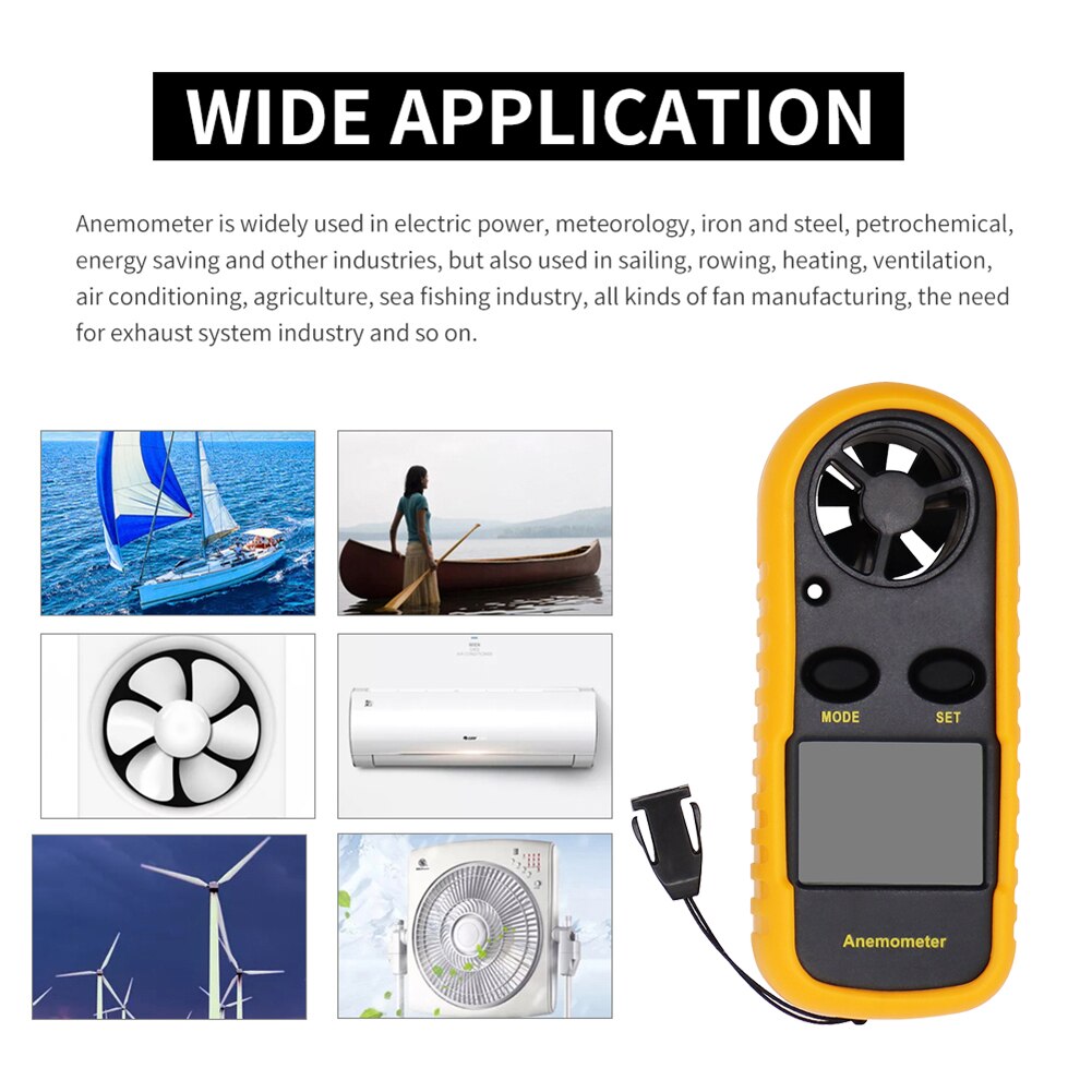 Digital Anemometer 30m/s Wind Speed Meter Guage Temperature Tester with LCD Backlight Display Thermometer