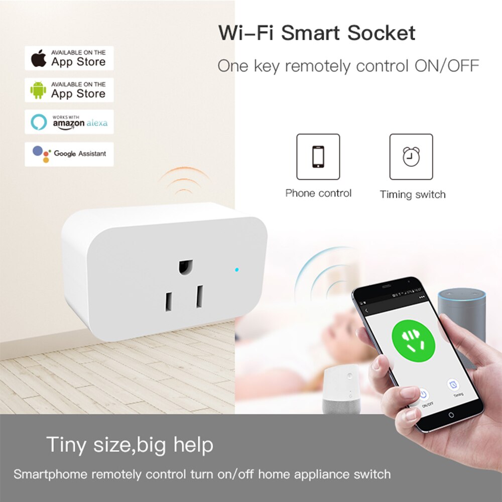 WiFi Smart Socket US 15A Power Plug Timing Function SmartLife APP Control Works with Alexa Google Voice Control