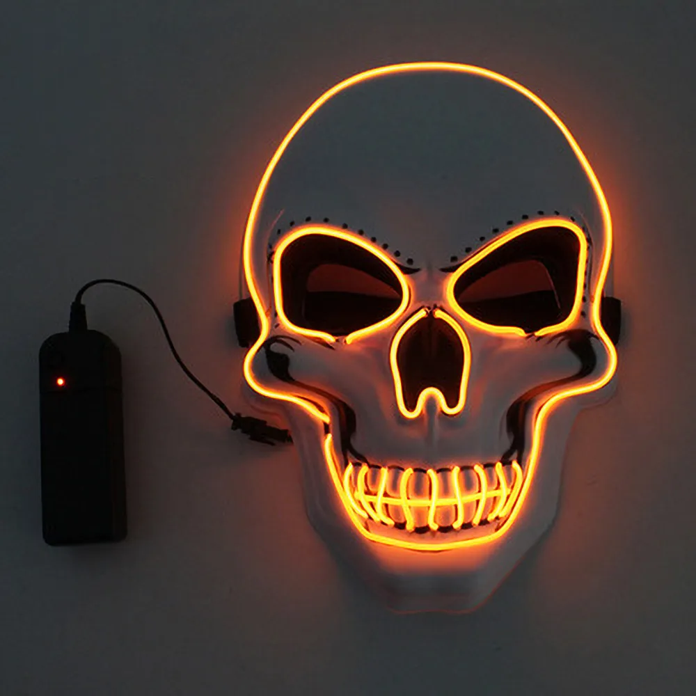 Halloween Horror Skull Mask LED Cold Light Mask LED Halloween Mask Cosplay Mask Halloween Party Decoration Luminous Skull Masks: Orange