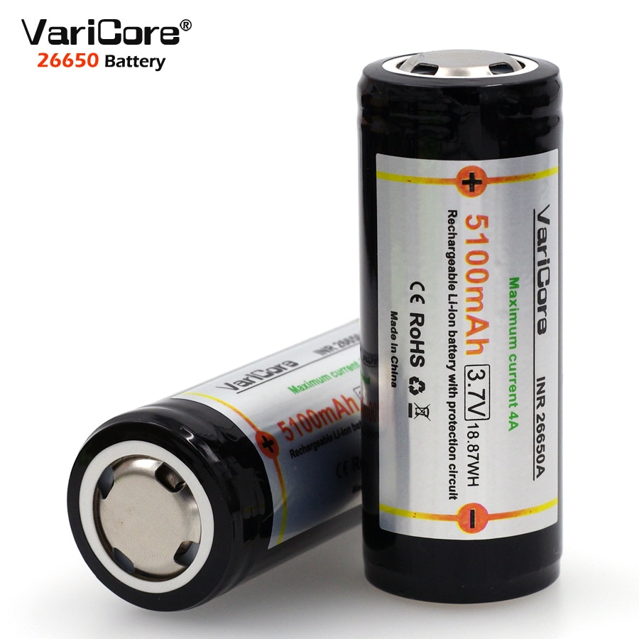 2 STKS VariCore Bescherming 26650 5100 mAh 3.7 V Li-lon Oplaadbare Batterij met PCB 4A 3.6 V Power batterijen voor Zaklamp