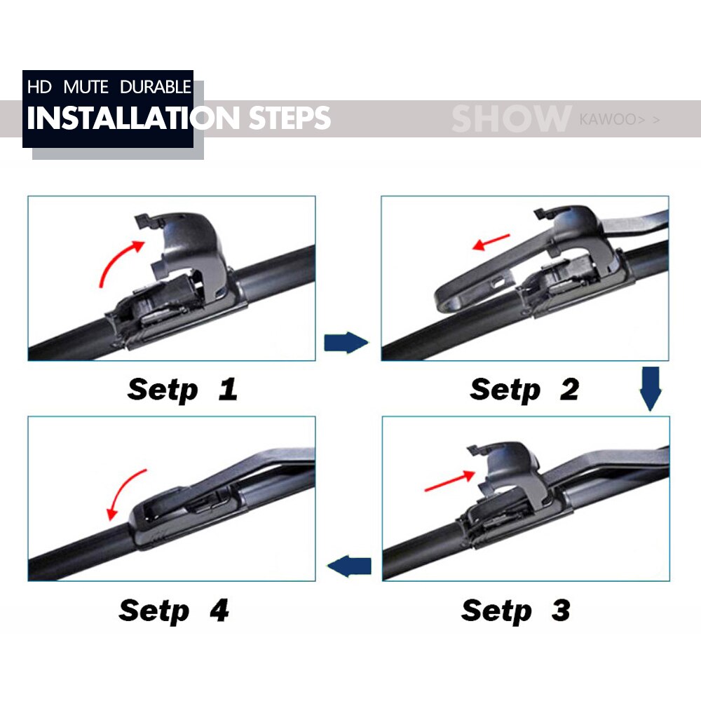 KAWOO Car Wiper Blade U Hook Universal Frameless Bracketless Rubber Car Windshield Wipe Blades 14"16"17"18"19"20"21"22"24"26"28"