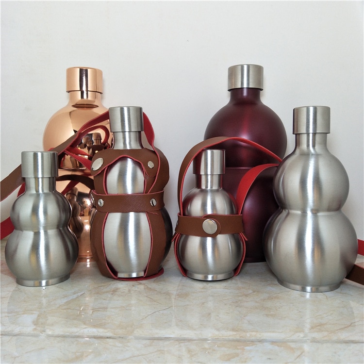 Bouteille de vin antique en acier inoxydable, petite gourde, gourde, bouteille de sport portable et créative avec ceinture, 0.25-1.5KG