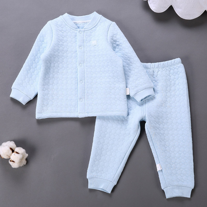 Babydragt jakkesæt spædbarn småbørn drenge varm silke bomulds-polstret tøj sæt langærmet cardigan topwear & skridt åbning bukser: Blå / 12m