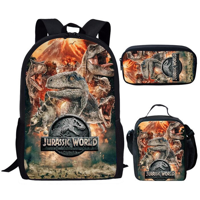 cool T-rex Dinosaurier Schule Taschen einstellen Bookbags für Teenager Jungen 3 stücke Primäbetreffend Rucksack mit Mittagessen Kasten Bleistift Taschen: Z5216CGK