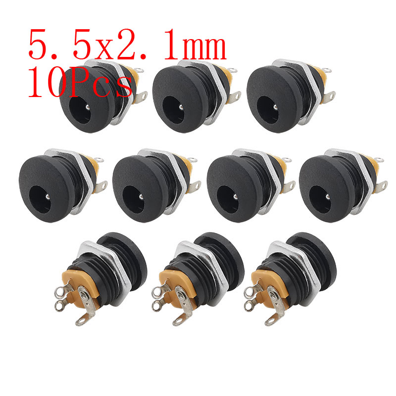 10Pcs 5.5x2.1mm DC Power Male Female Adapter DC-022 DC-025M DC-005 DC-022B 5.5*2.1mm DC Power Supply Plug Jack Socket Connector: Dark Grey
