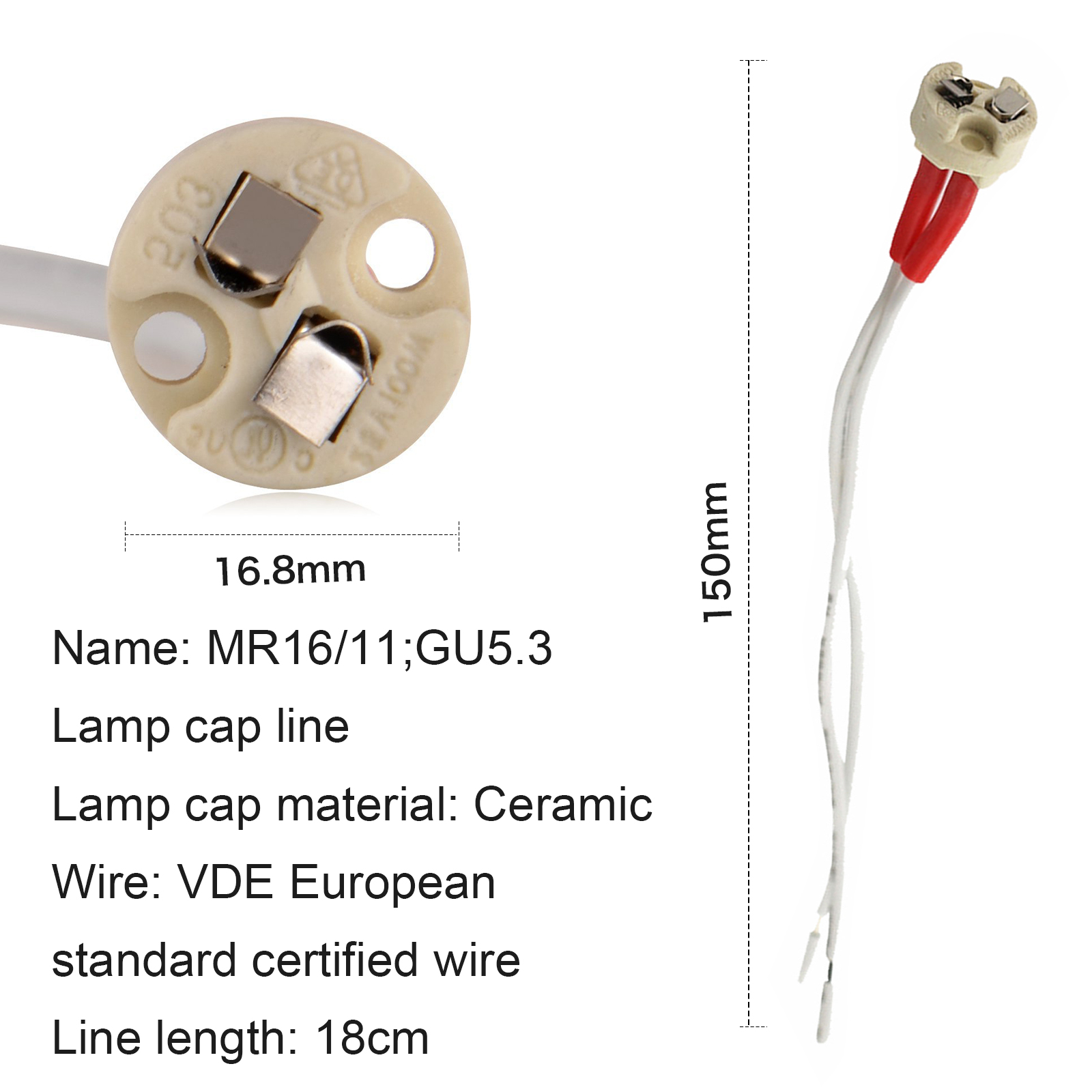 Conector de Base de enchufe MR16 Gu10, soporte de cerámica, cableado de lámpara para Base GU10, bombilla Led halógena Socke o GU10