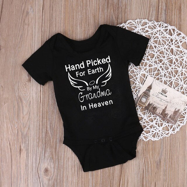 Body en coton pour bébé | Combinaison pour -né, taillée à la main pour la terre et ma grand-mère du ciel, vêtements d'été blancs à manches courtes: black / 18M
