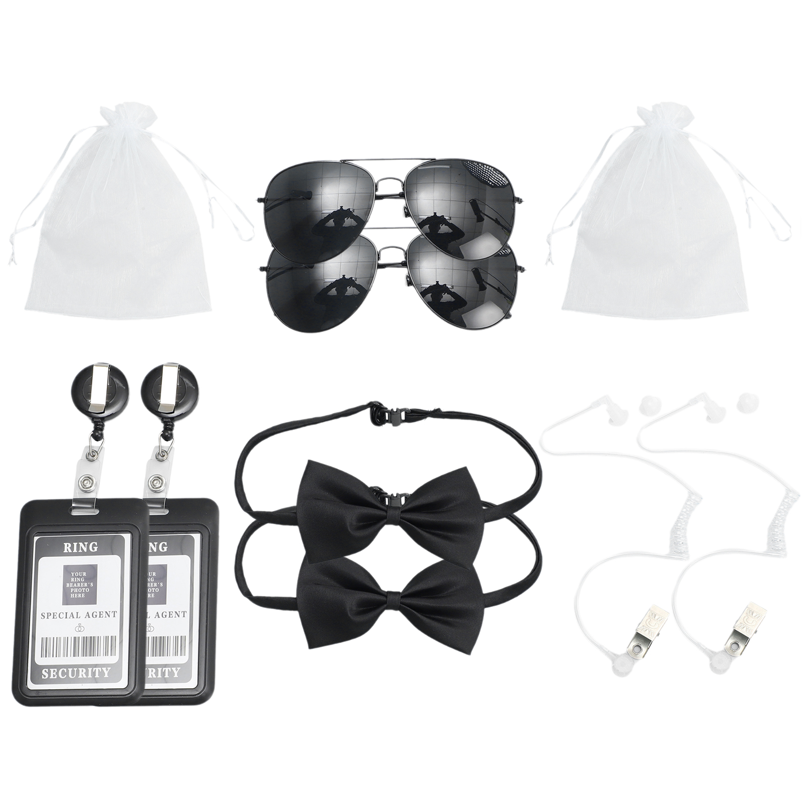 Set di accessori per agenti Cravatta Tappi per le orecchie Occhiali da lavoro di marca Cappello Servizio di sicurezza segreto Costume per adolescenti Adulti Gioco cosplay Festa