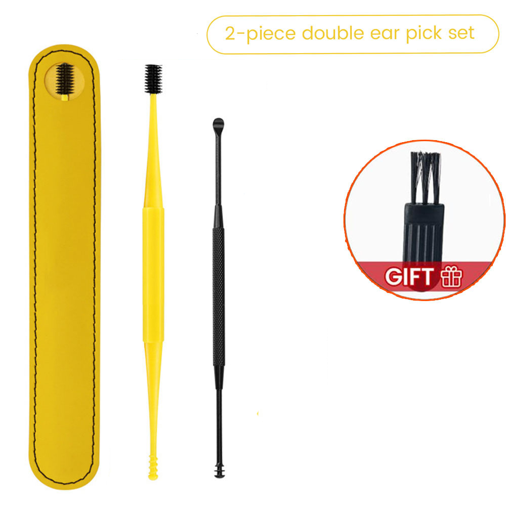 Silicone Ear Care Kit Earpick set Canal Cleaner Earwax Ears Cleaning Stick Tools Massage Removal Wax Earwax Ear Cleaner Spoon: 2Pcs-Yellow