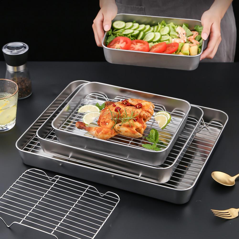 Baking Tray with Removable Cooling Rack Set Stainless Steel Baking Pan Sheet Non Toxic , Used For Oven, BBQ Tray Dishwasher Safe