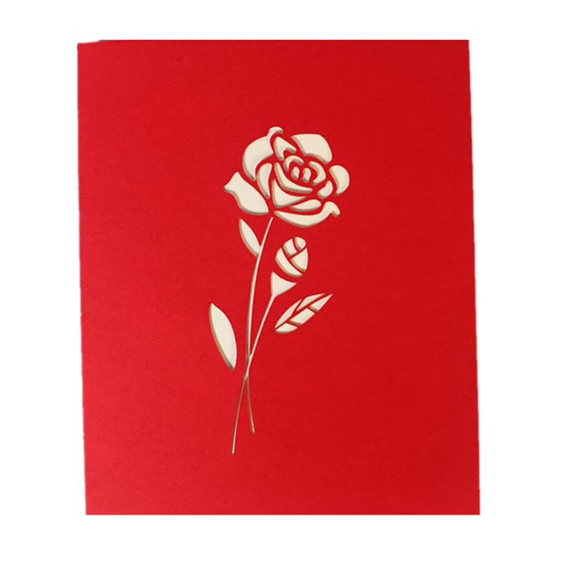 3D Pop-Up Cards Birthday Card Red Rose Shape Birthday Cake Greeting Card Postcards Card