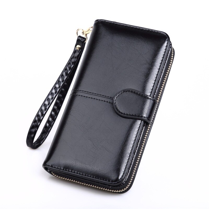 Wallet Female PU Leather Wallet Leisure Purse Ladies Top Women Wallets Long Coin Purse Card Holders Carteira Feminina: Black