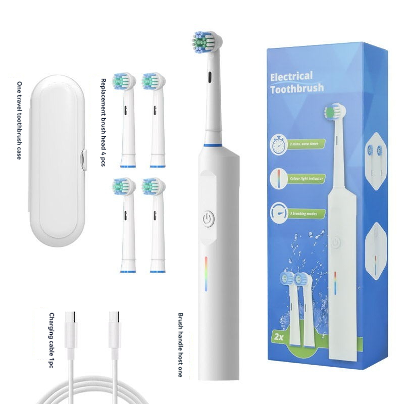Elektrische Tandenborstel Roterende Ronde Kop Volwassen Zachte Borstelharen Inductie Automatische Heren En Dames Koppels Set Compatibel Met Orab: WHITE