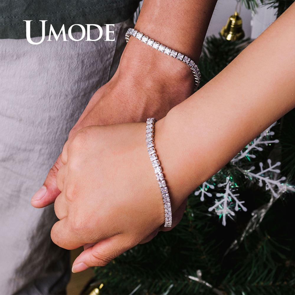 UMODE 0.25ct Cancella Piazza Cubic Zirconia Bracciale Tennis per le Donne Degli Uomini di Cerimonia Nuziale Dei Monili di Lusso 0.16 pollici Femme Moda UB0178A