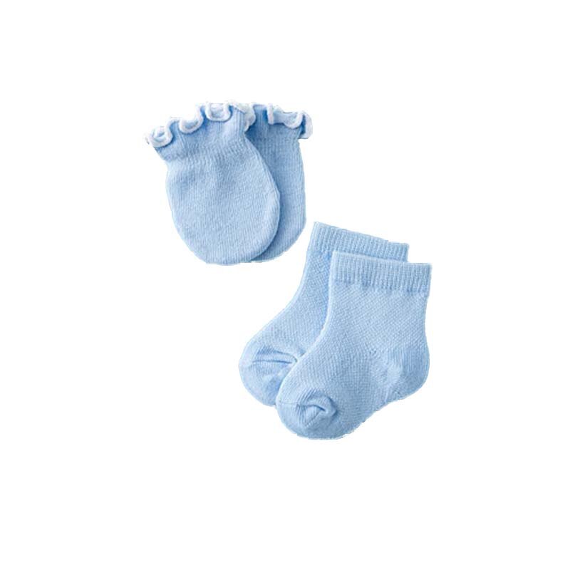 Cotton Infant Baby Socks +Lace Anti-Scratch Gloves Socks Blue /Pink 4pair (two Pairs Gloves Two Pairs Socks) F