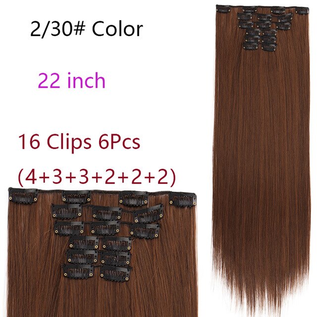 MANWEI Clips In Hair Extentions Women Synthetic Hair Extensions 6 Pcs/Set 16 Clips 22 Inch Synthetic Hair Piece: 230